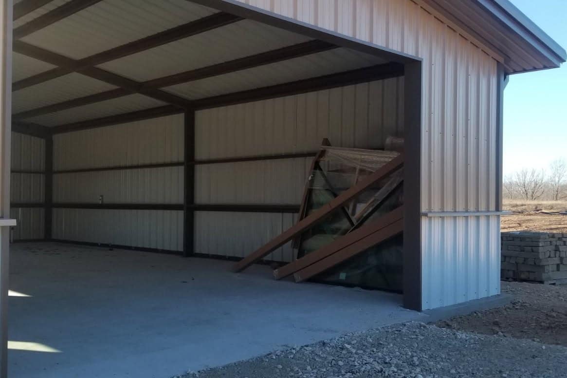 barndominium small metal shop house open bay pasture