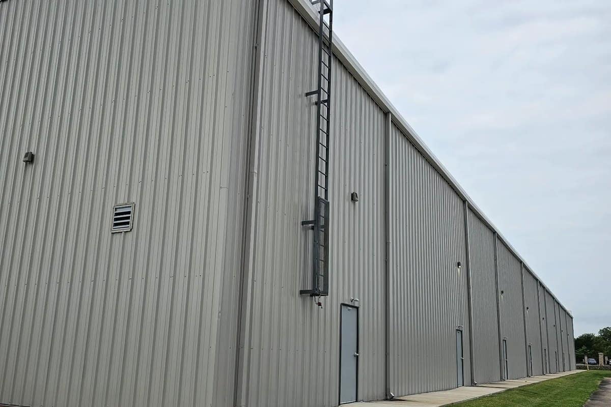 warehouse tall eave side elevation roof ladder