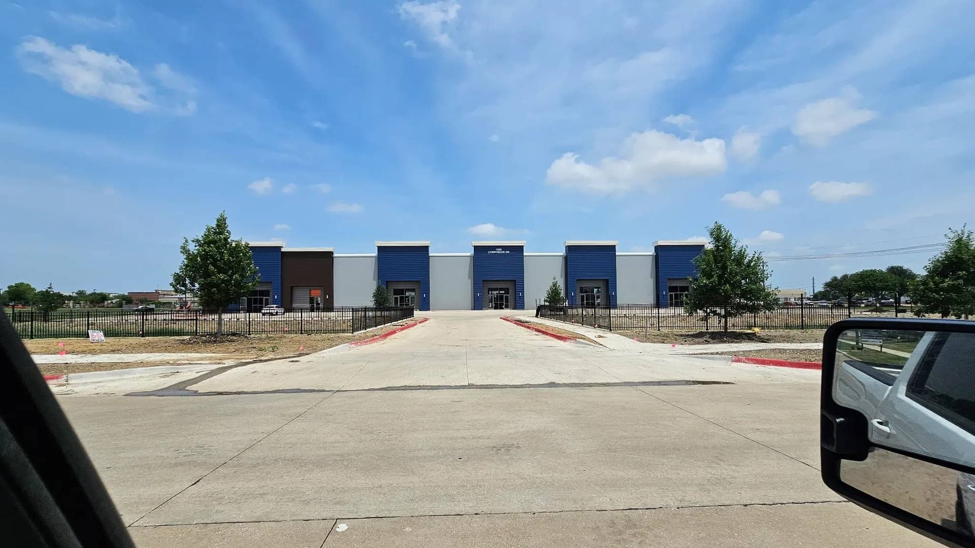 multi tenant flex center blue metal front elevation